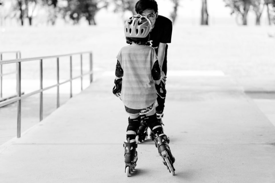You can learn anything. A young girl is learning to skate in this picture.